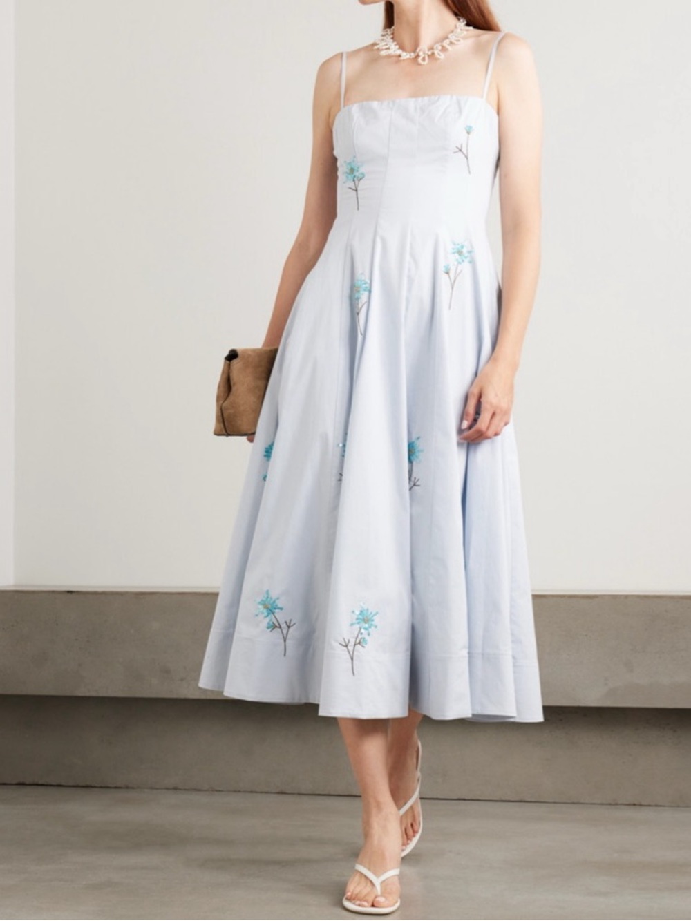 Staud 6 Wylie Dress Dandelion Sky Embellished Light Blue
